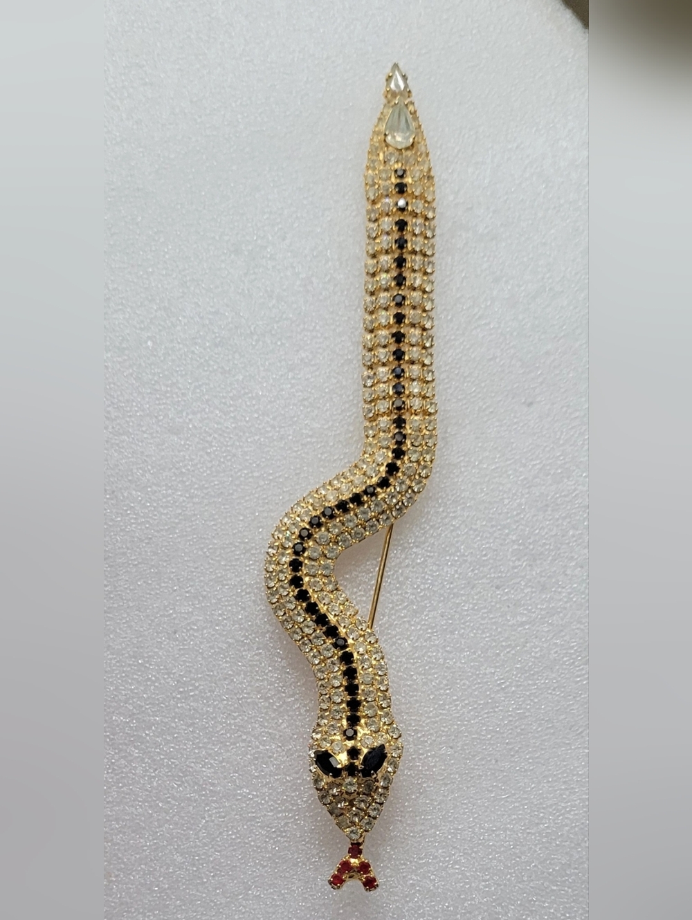 Vintage Gold Tone Crystal Snake Brooch - Picture 5 of 5